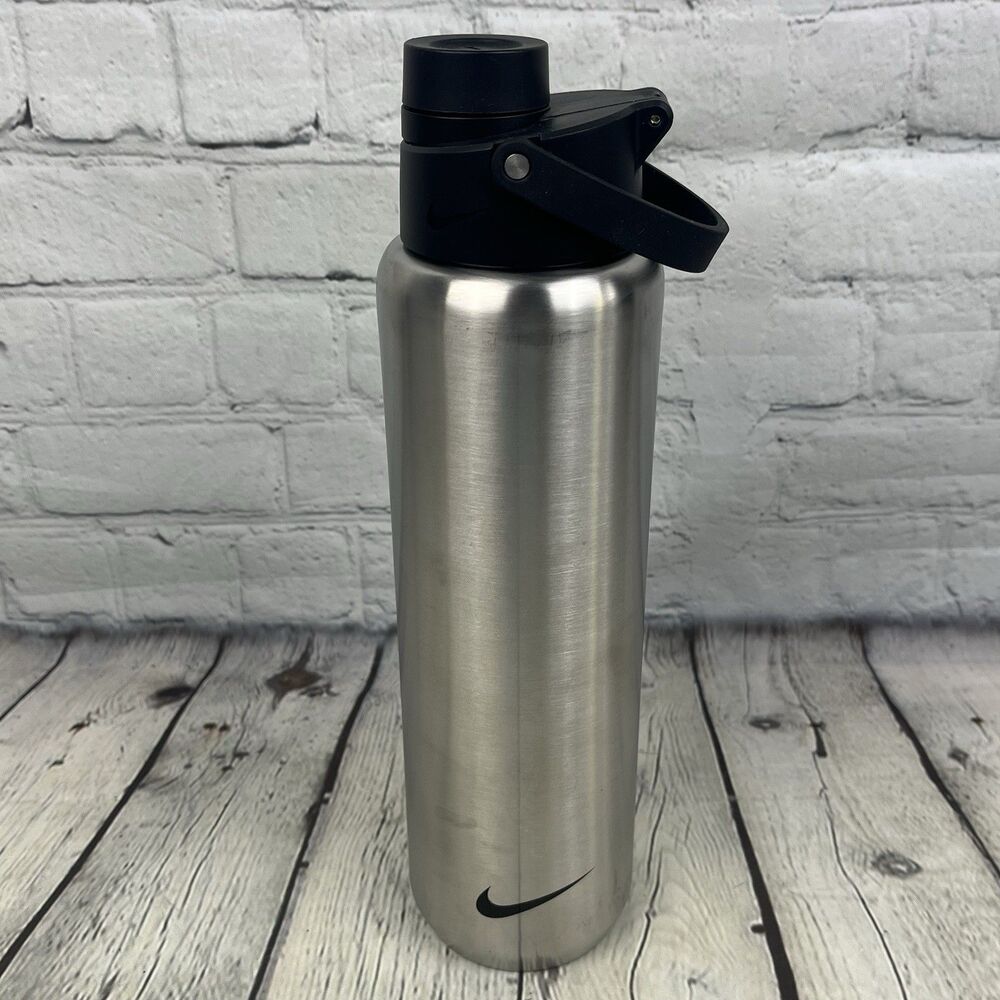 Nike Recharge Chug Stainless Steel Water Bottle 24oz Silver Black Running Hiking